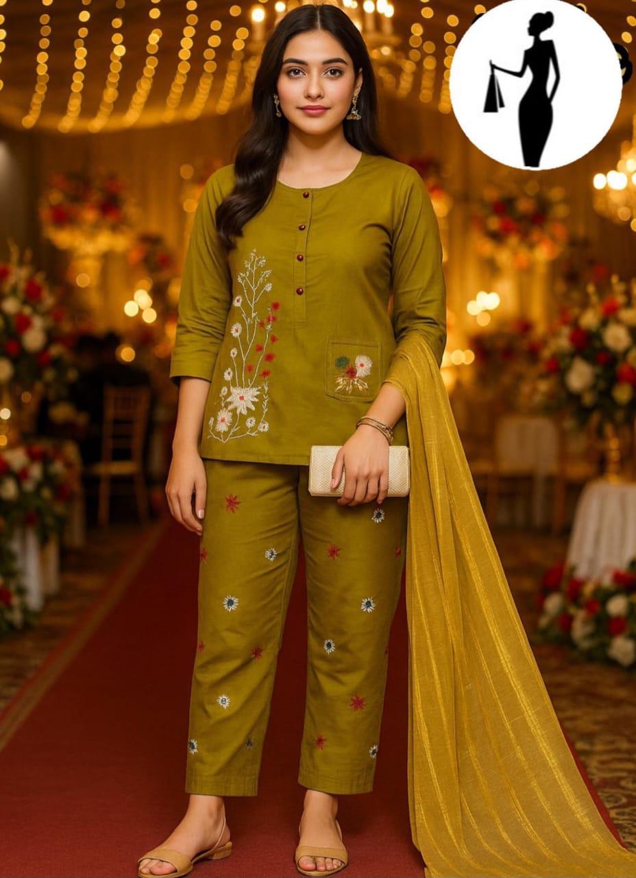 3 Pcs Women’s Stitched Embroidered Suit with Dupatta